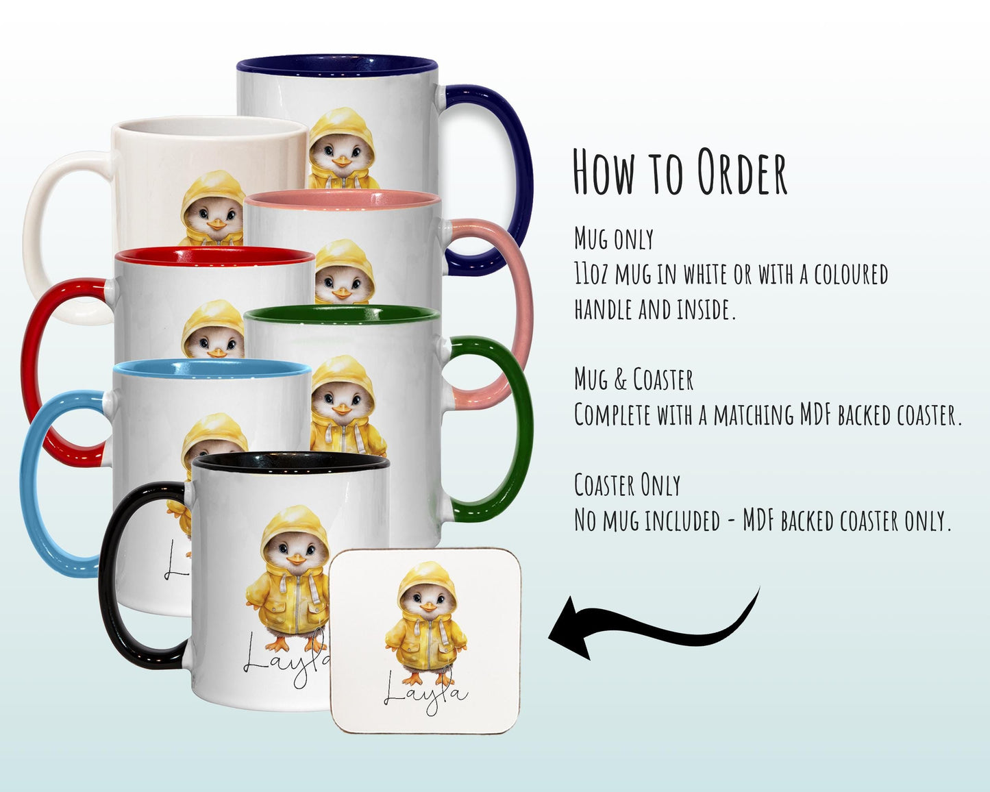 Personalised Duckling Gift Mug - Ceramic Coffee Tea Hot Chocolate Mug Coaster Cute Duck Flowers Animal - Secret Santa Gift Idea MG0880
