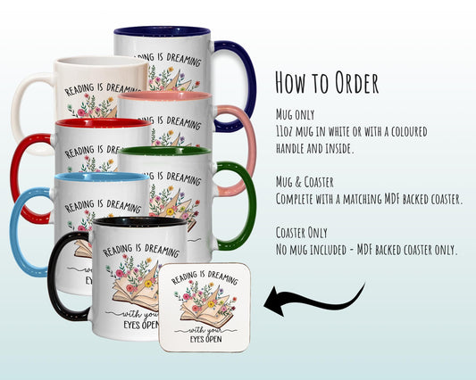 Gifts for Book Lovers Mug - Ceramic Coffee Tea Mug Gift for Fans of Books and Reading - Dreaming Design Secret Santa Gift for Her MG0928