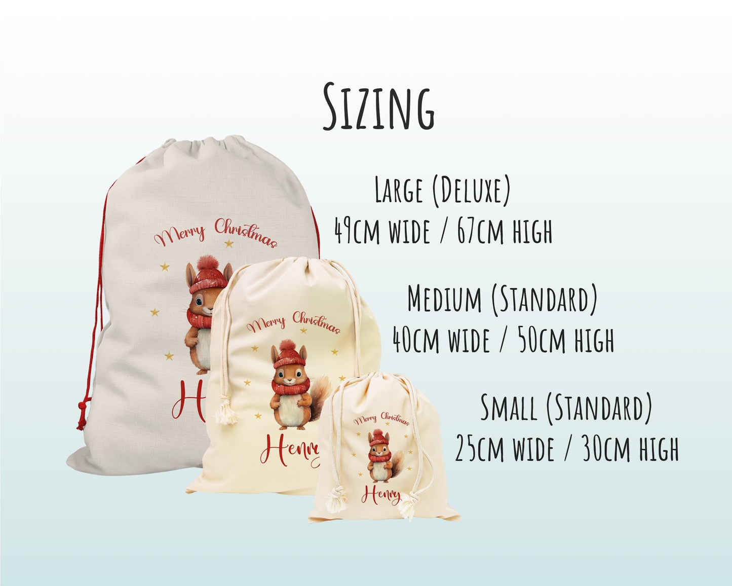 Personalised Christmas Sack - Santa Sack for Kids Presents Xmas Chickens Fairy Lights Design Stocking Christmas Eve Bag Girls & Boys XS041