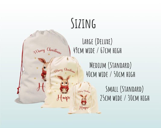 Personalized Christmas Sack – Cute Bunny Design, Xmas Gift Bag XS037