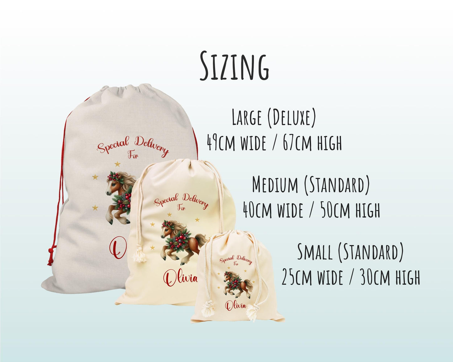 Personalised Christmas Sack - Santa Sack for Kids Presents Xmas Festive Horse Design Stocking Christmas Eve Bag Box for Girls & Boys XS027