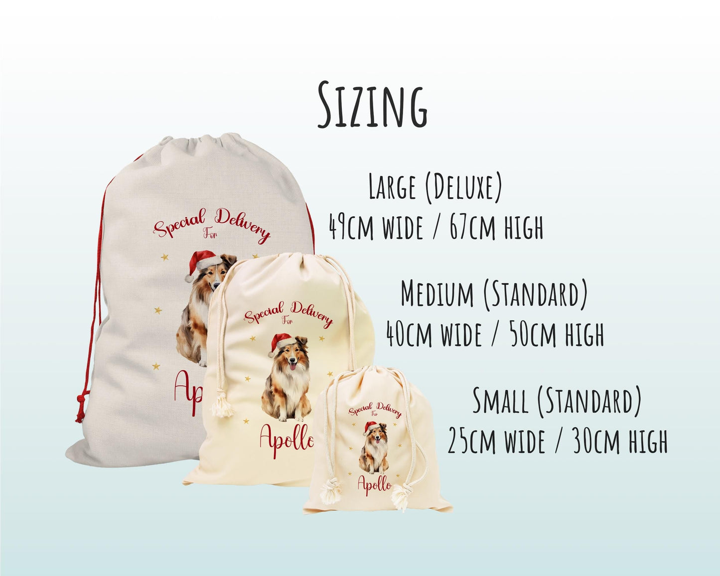 Personalised Shetland Sheepdog Sheltie Large Christmas Sack Drawstring Bag for Xmas Presents Christmas Eve Bag Box Decoration for Dogs XS146