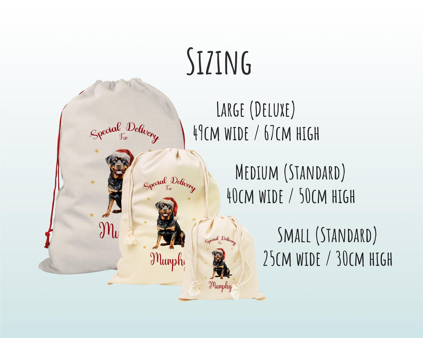 Personalised Rottweiler Dog Large Christmas Sack - Red Drawstring Bag for Xmas Presents - Christmas Eve Bag Box Decoration for Dogs XS140