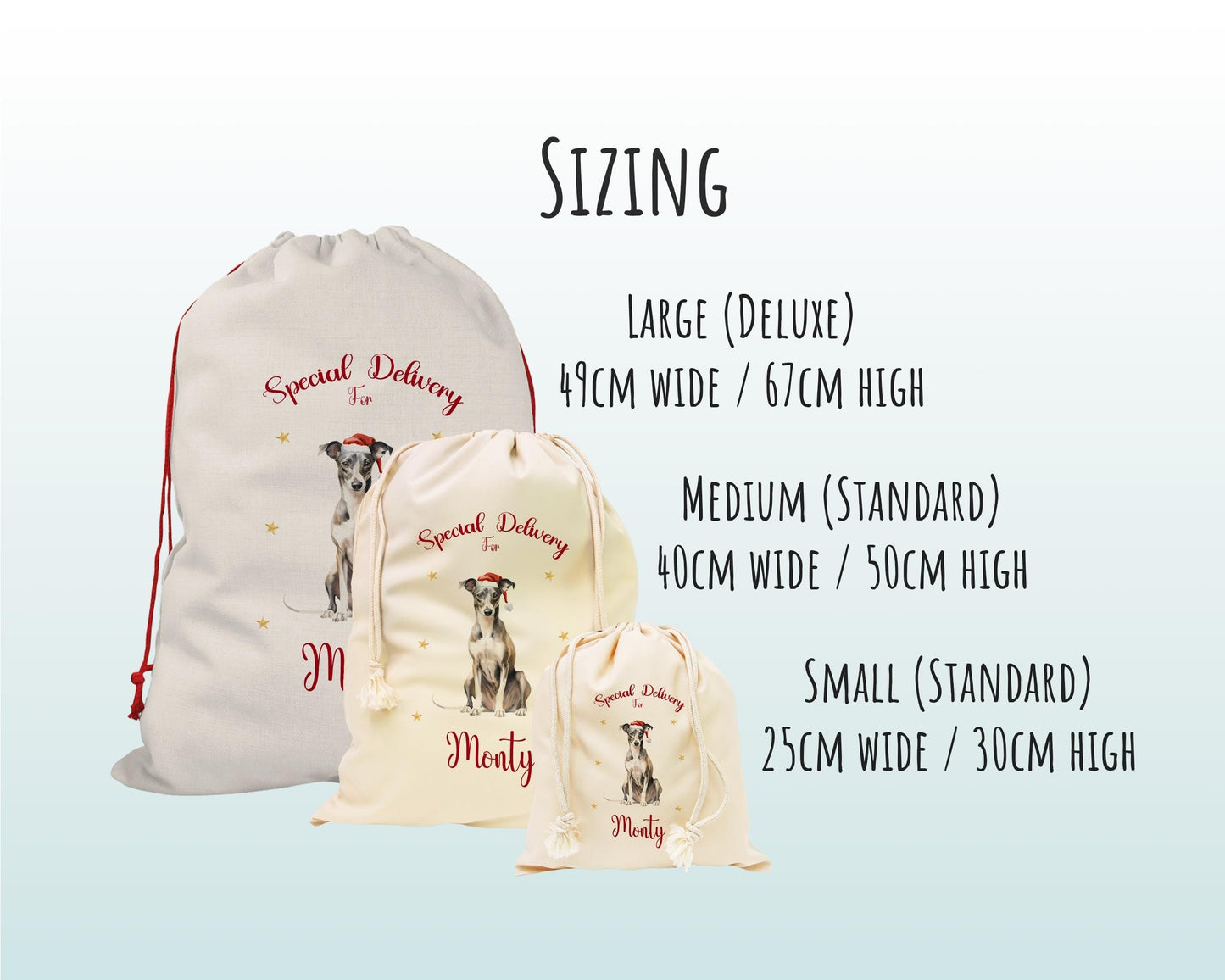 Personalised Italian Greyhound Large Christmas Sack - Red Drawstring Bag for Xmas Presents - Christmas Eve Bag Box Decoration for Dogs XS116