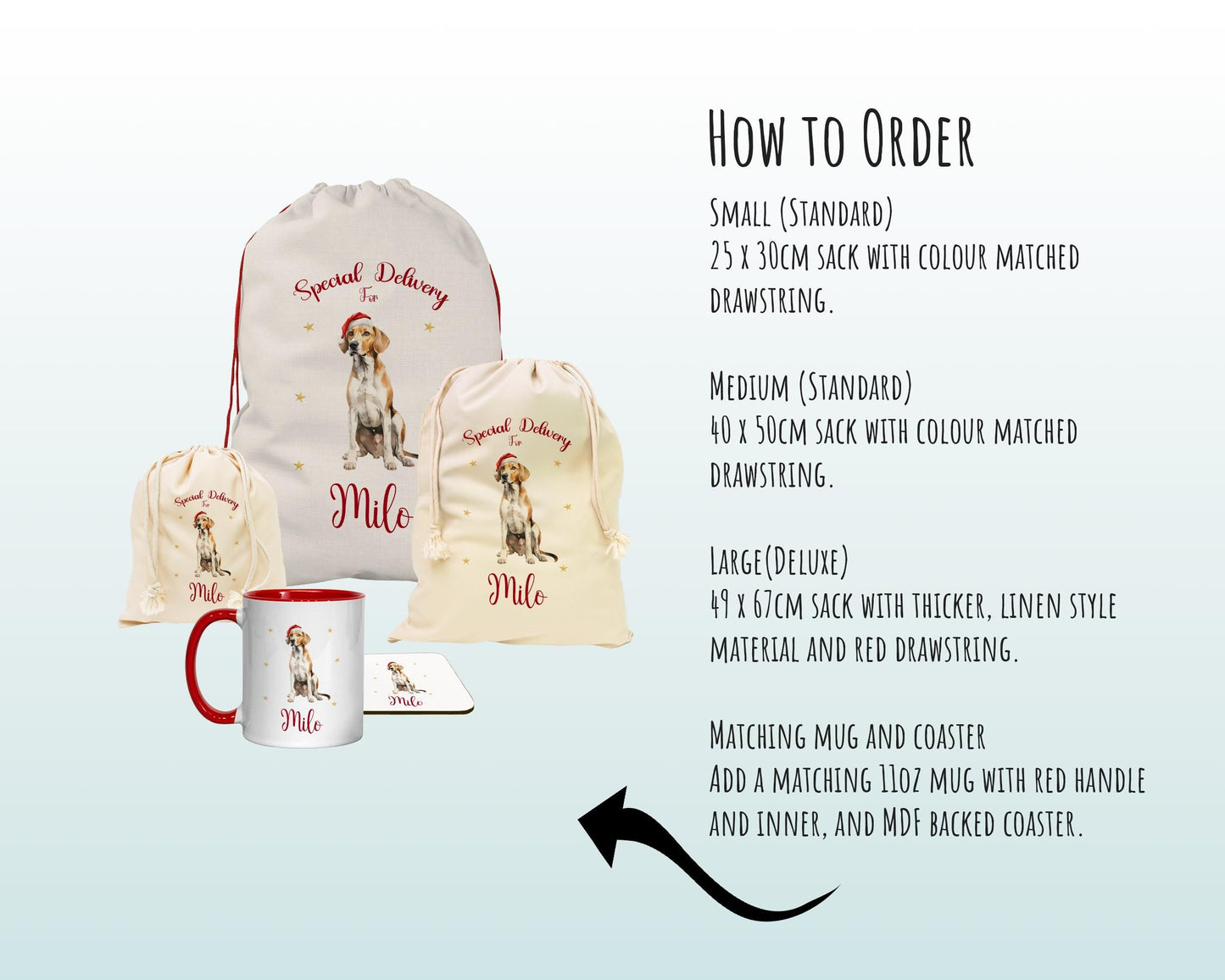 Personalised English Fox Hound Large Christmas Sack - Red Drawstring Bag for Xmas Presents - Christmas Eve Bag Box Decoration for Dogs XS100