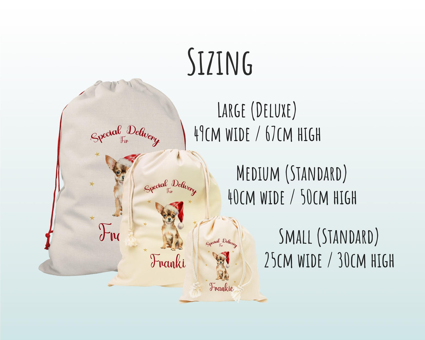 Personalised Chihuahua Large Christmas Sack - Red Drawstring Bag for Xmas Presents - Christmas Eve Bag Box Decoration for Dogs XS084