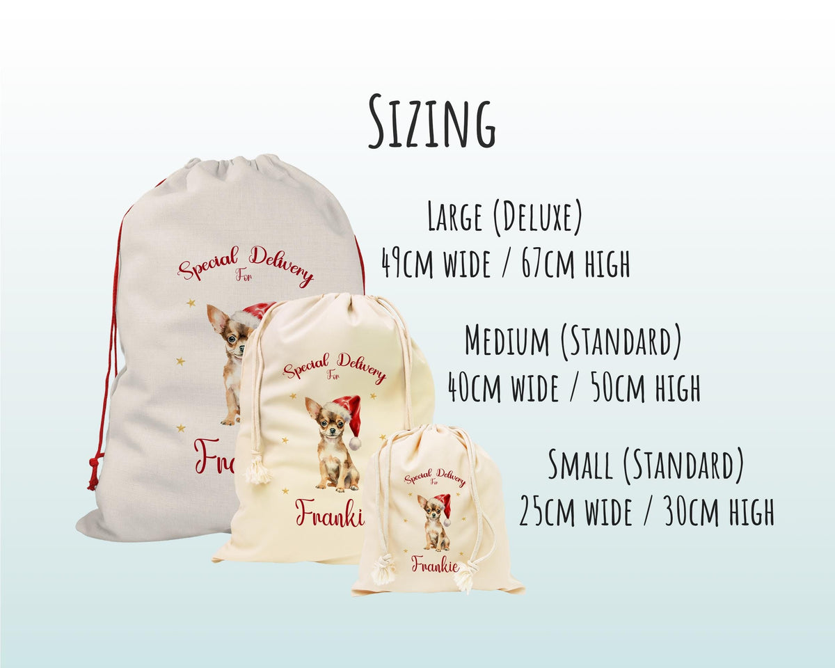 Personalised Chihuahua Large Christmas Sack - Red Drawstring Bag for Xmas Presents - Christmas Eve Bag Box Decoration for Dogs XS084