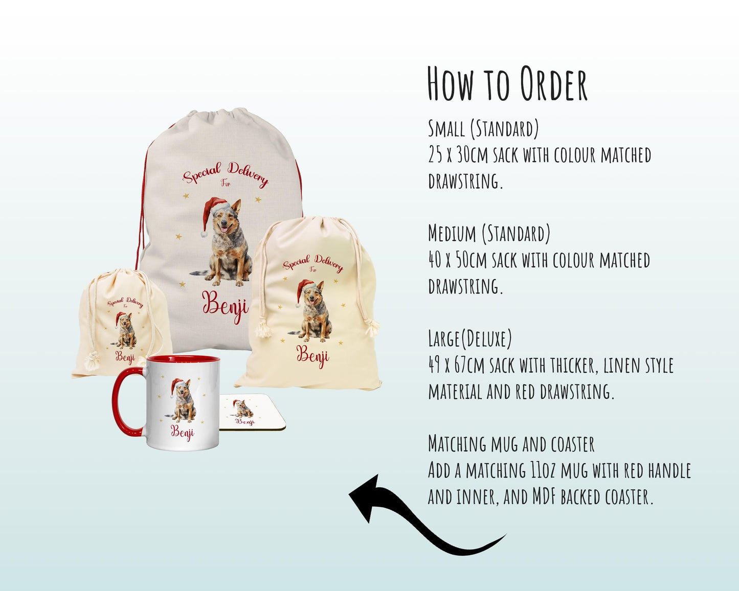 Personalised Australian Cattle Dog Large Christmas Sack Red Drawstring Bag for Xmas Presents Christmas Eve Bag Box Decoration for Dogs XS071