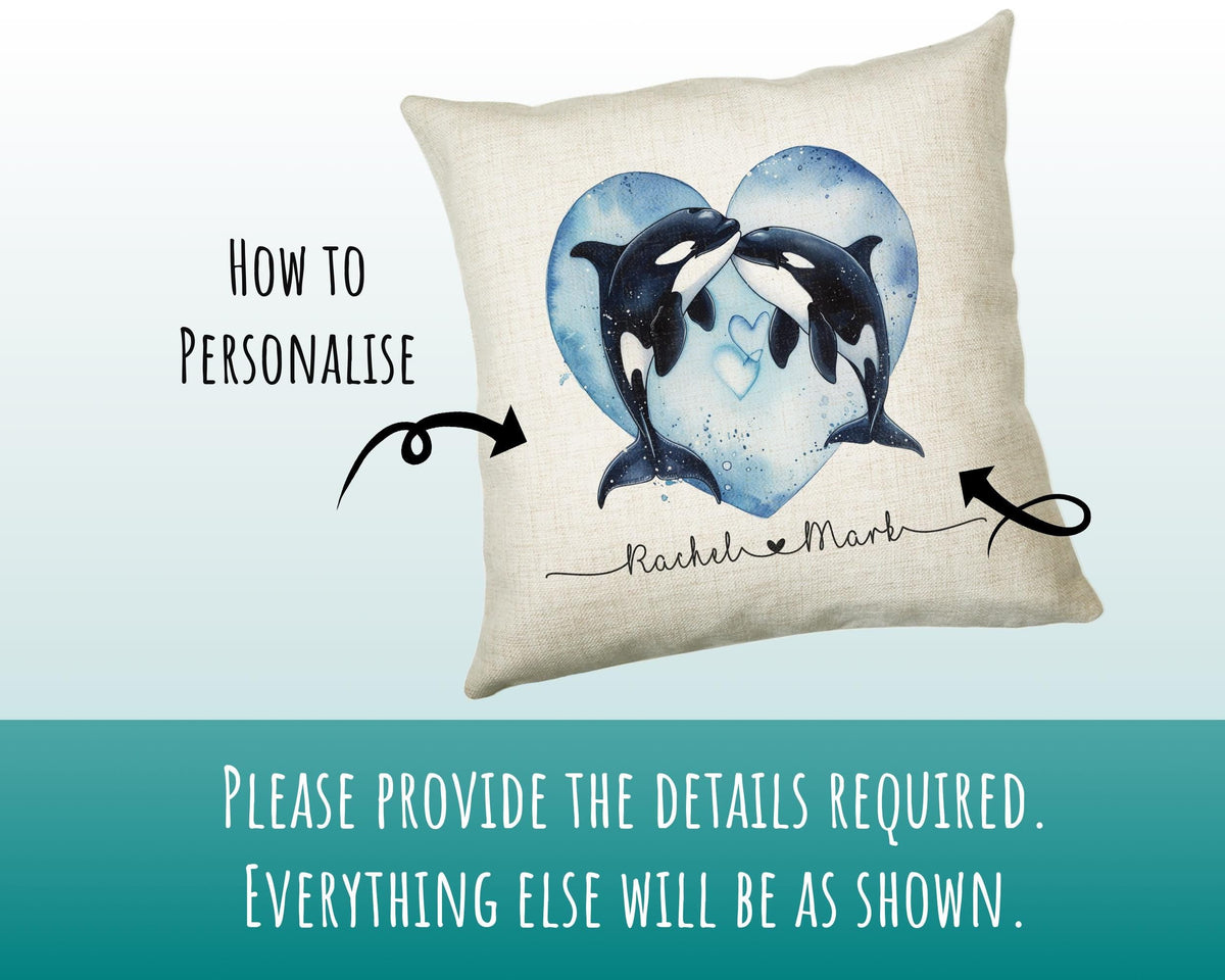 Personalised Orca Whale Cushion Gift Printed Name Design - Cushion Throw Pillow For 2nd Cotton Wedding Anniversary Gift for Him Her SMC006