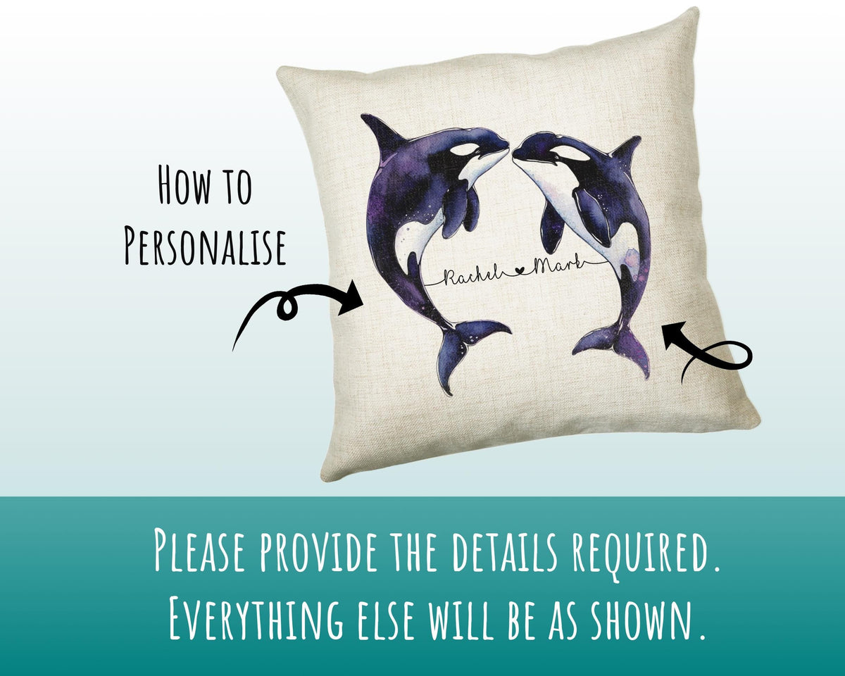Personalised Orca Whale Cushion Gift Printed Name Design - Cushion Throw Pillow For 2nd Cotton Wedding Anniversary Gift for Him Her SMC008
