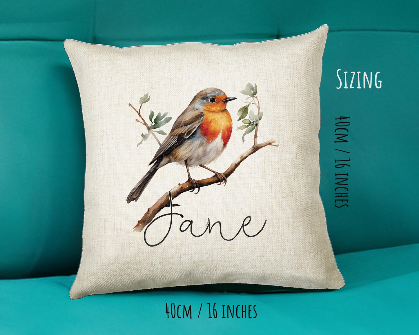 Personalised Robin Gift Cushion Printed Name Design - Cushion Throw Pillow for Him Her - Wild Birds Lover Gift Idea - Little Robin SMC014