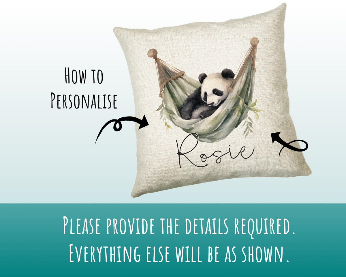 Personalised Panda Gift Cushion Printed Name Design - Cushion Throw Pillow for Him Her - Panda Bear Lover Gift Idea Animal Lover SMC029