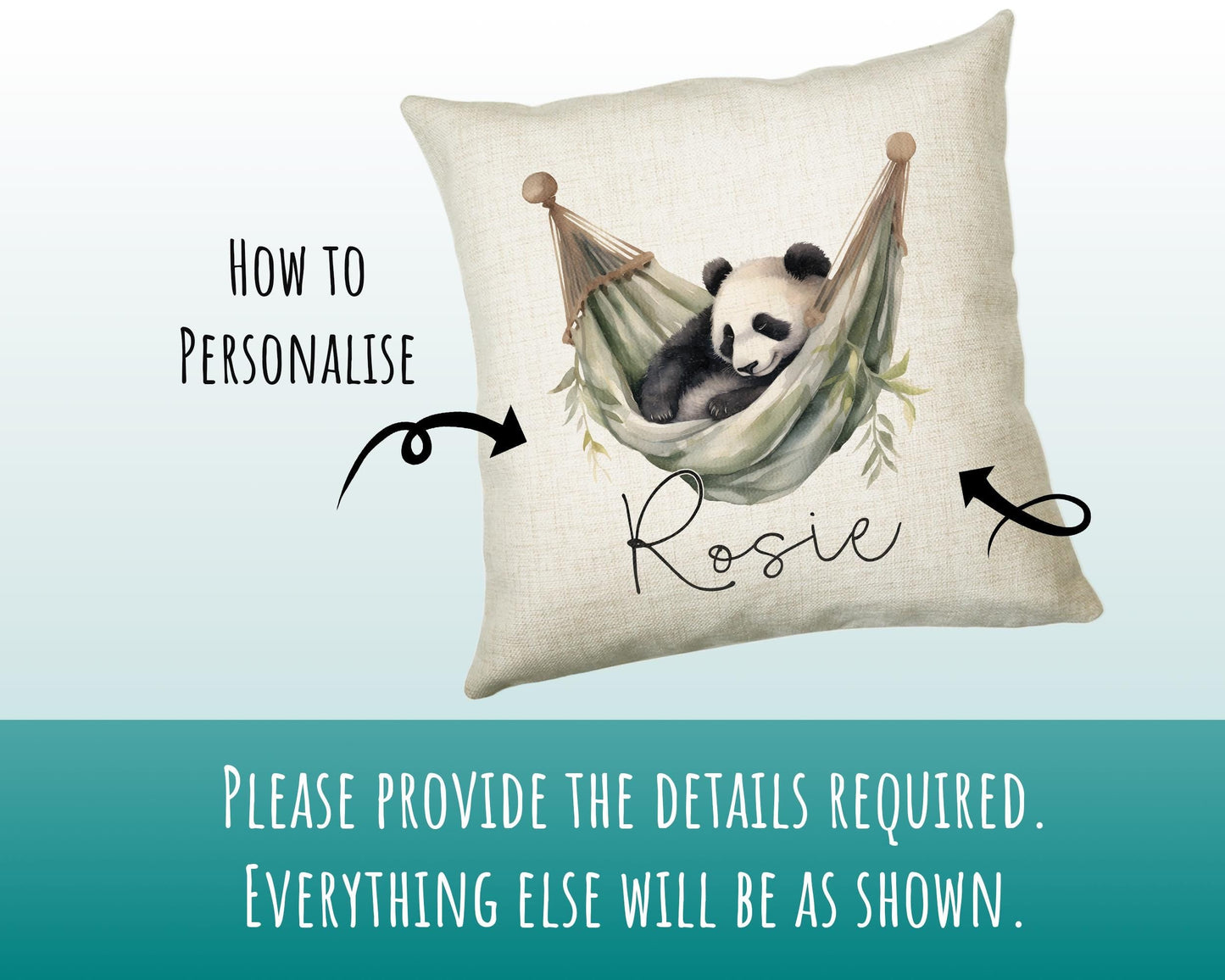 Personalised Panda Gift Cushion Printed Name Design - Cushion Throw Pillow for Him Her - Panda Bear Lover Gift Idea Animal Lover SMC029