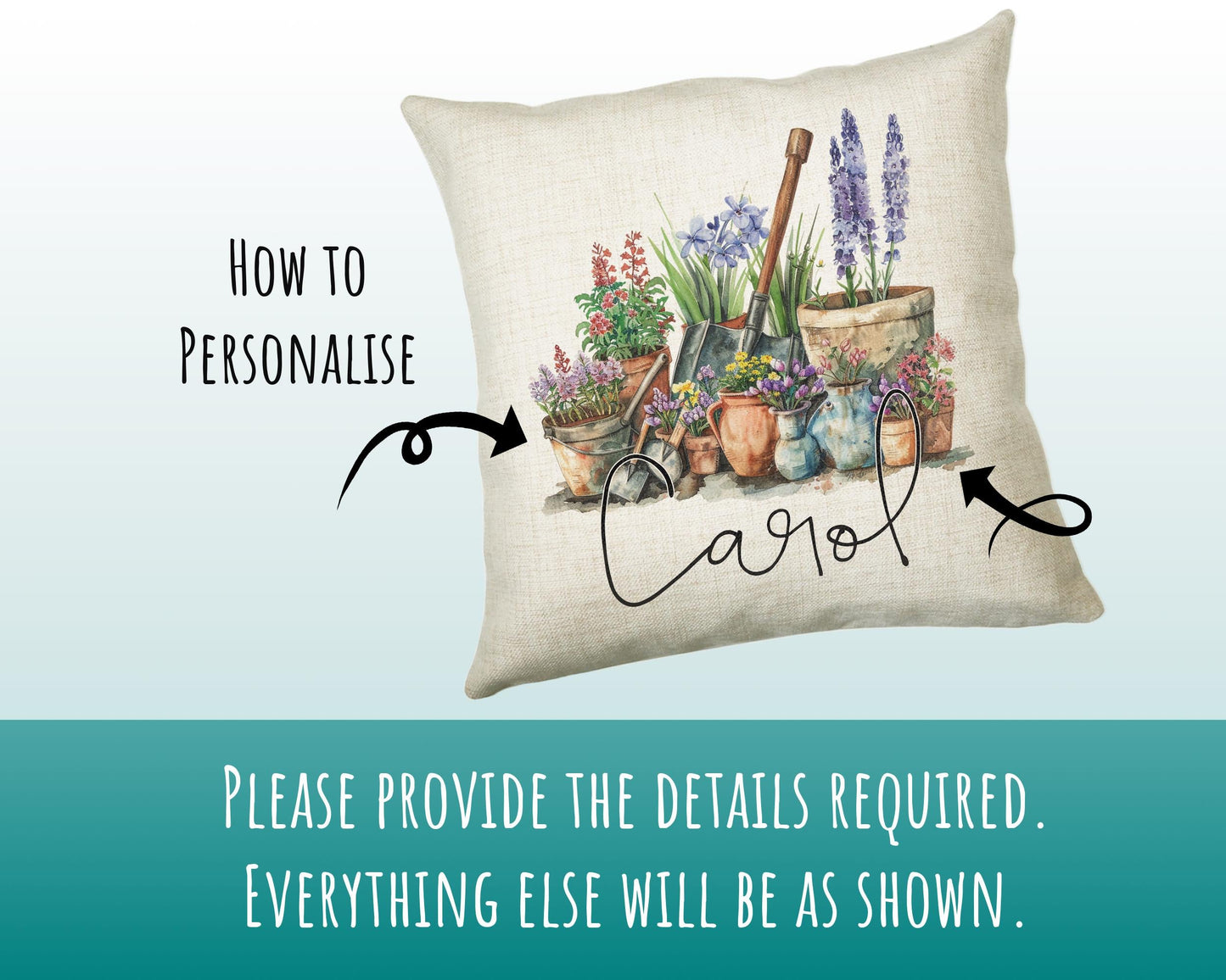 Personalised Gardening Gift Cushion Printed Name Design - Cushion Throw Pillow for Him Her - Retirement Gift Idea for Nan Grandad SMC033