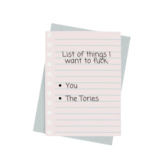 List of Things I Want to Fuck Valentines Card