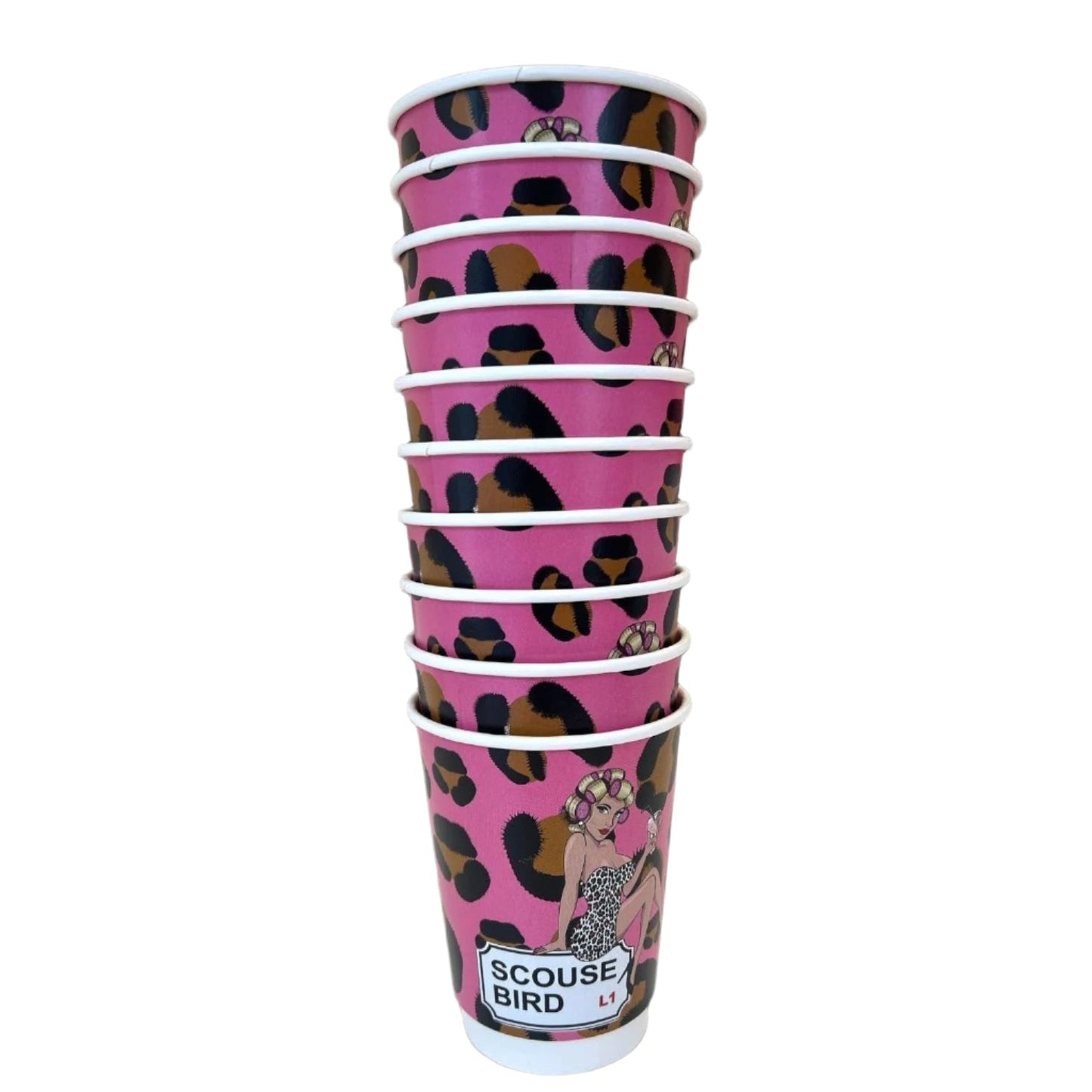 Scouse Bird Disposable Hot Drink Leopard Print Cup - Pack Of 5