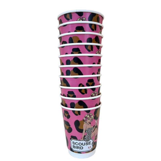 Scouse Bird Disposable Hot Drink Leopard Print Cup - Pack Of 5