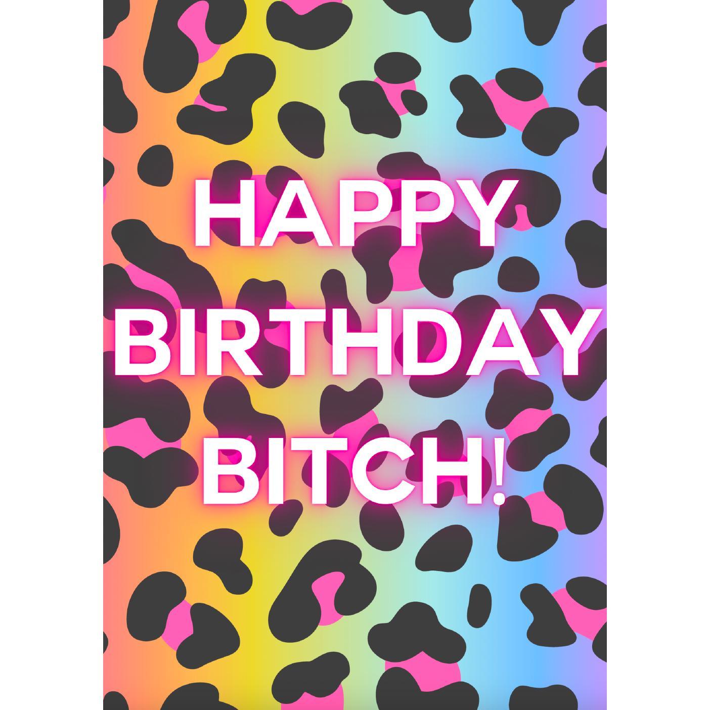 Happy Birthday Bitch Rainbow Leopard Print Card