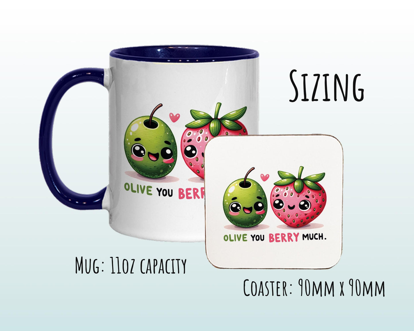Kawaii 'Olive You Berry Much' Valentines Day Gift for Boyfriend Husband - Custom Wedding Anniversary 11oz Coffee Mug for Couples SV0022