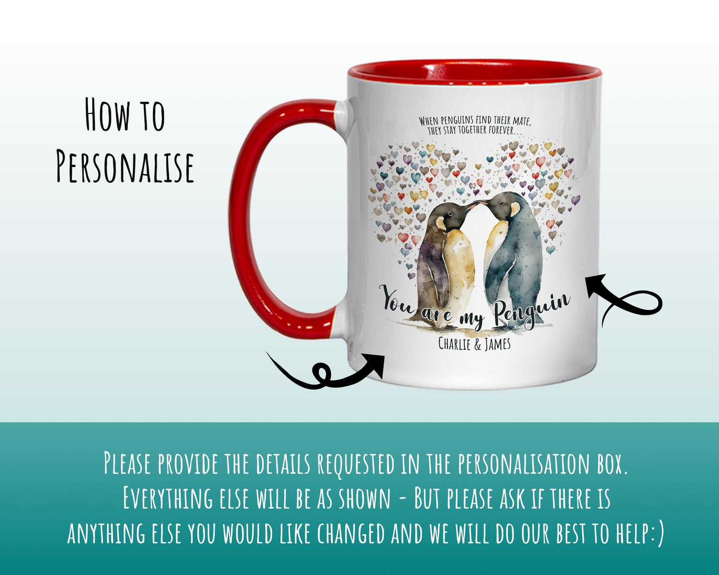 Personalised Couples Mugs Penguin Valentines Day Gift - Mr and Mrs Mugs His and Hers Wedding Anniversary Coffee Mugs - 11oz Ceramic MGZ515