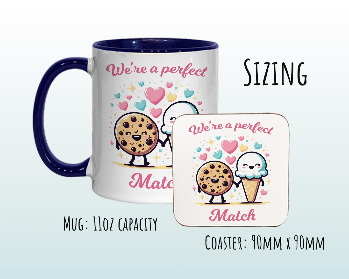Kawaii Cookies & Ice Cream Valentines Day Gift for Boyfriend Husband - Perfect Match Custom Wedding Anniversary 11oz Coffee Mug Couple SV007