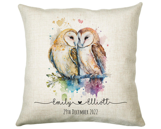 Personalised 2nd Anniversary Owls Cotton Gift Cushion Two Years Custom Design Gift Valentines Present - Wedding Cushion Pillow Couple SV0029