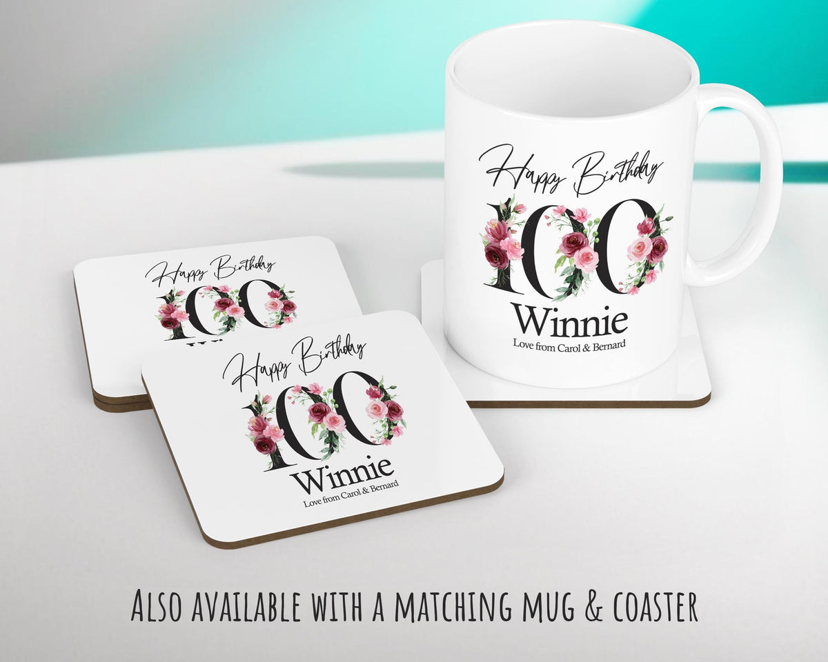 100th Birthday Gift for Women - Personalised Happy Birthday Cushion Age 100 Gift for Her - Ladies Floral Design Nan Gran One Hundred BNA100C