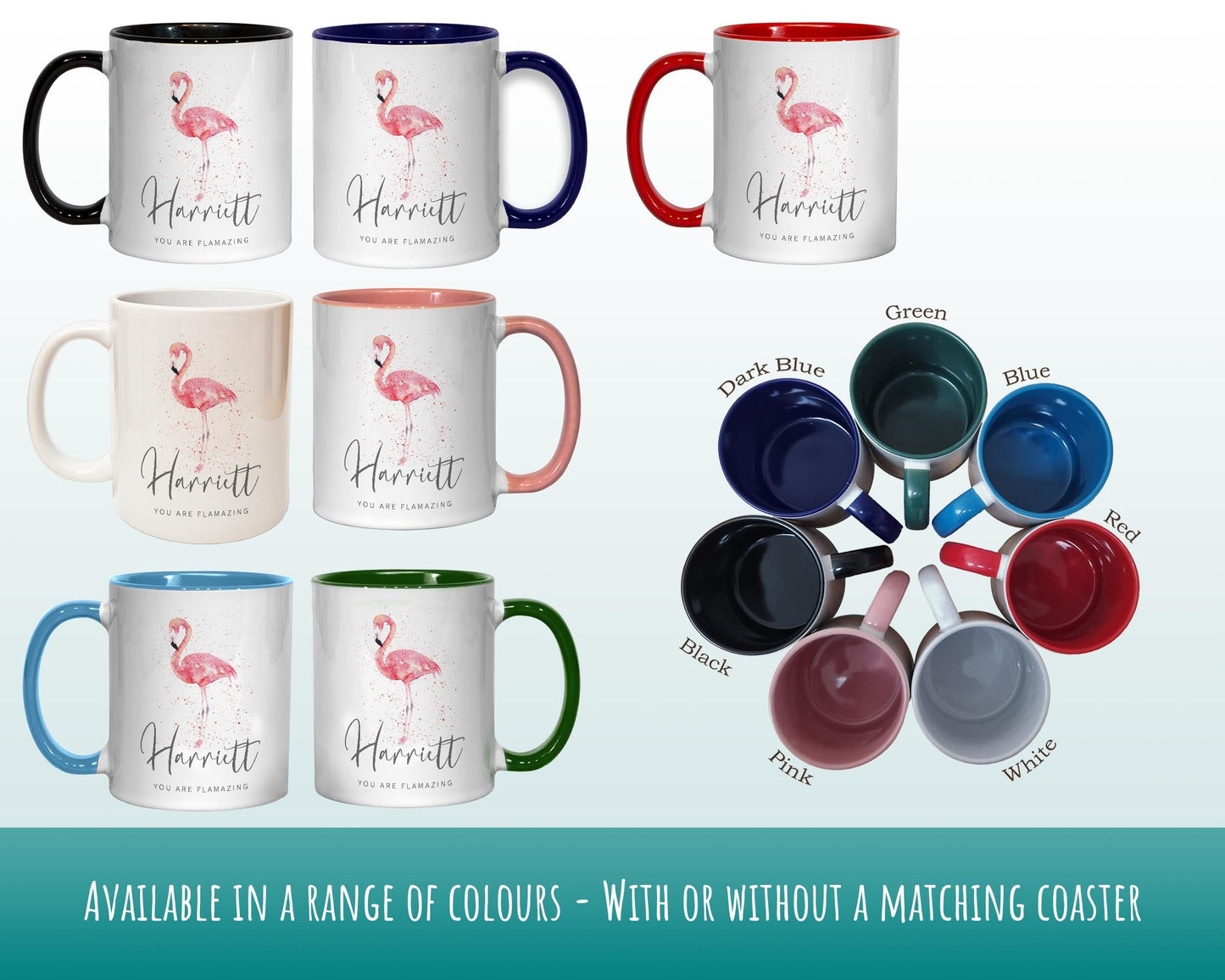 Personalised Flamingo Mug Gift - Great Gift for Animal Lovers Mug & Coaster - You Are Flamazing - Gifts for Her Watercolour Design MGZ422