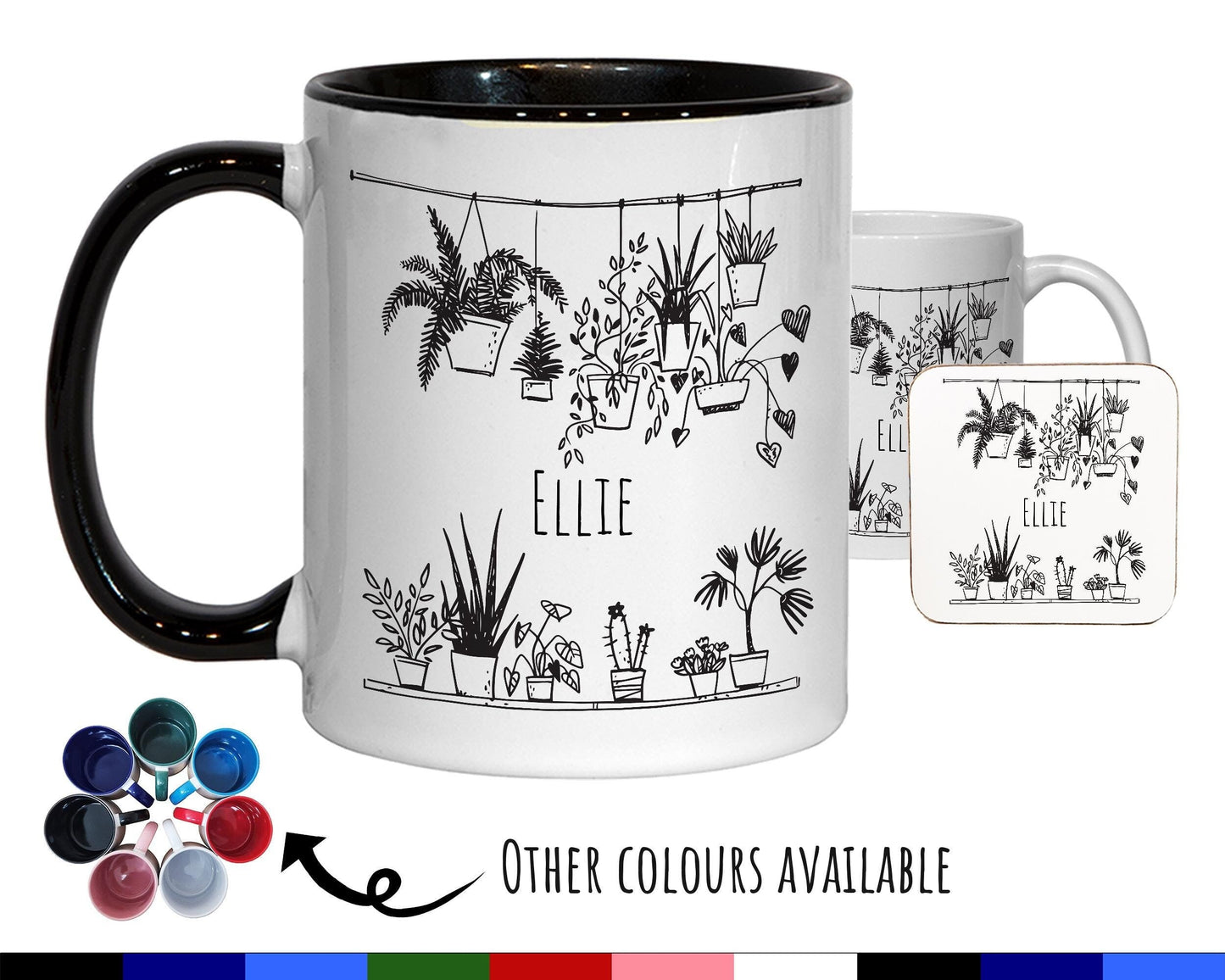 Personalised Plant Lovers Mug Gift - Great Gifts for Plant Care Enthusiasts Gardening Gifts - Hand Drawn Plants Design Mug & Coaster MGZ396