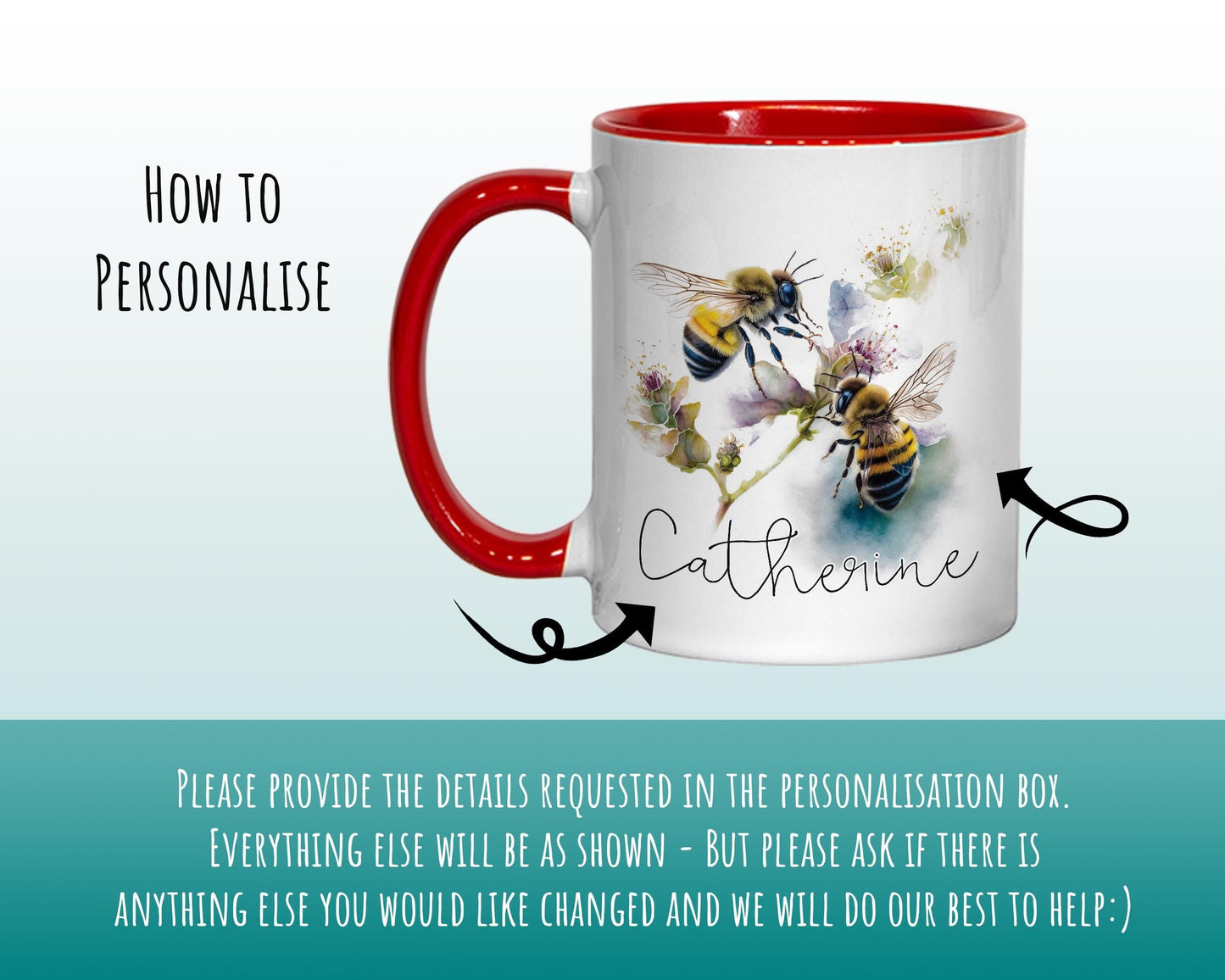 Personalised Bumble Bee Mug Gift - Great Gifts for Bee Lovers - Watercolour Honey Bee and Flowers Design Mug & Coaster MGZ526