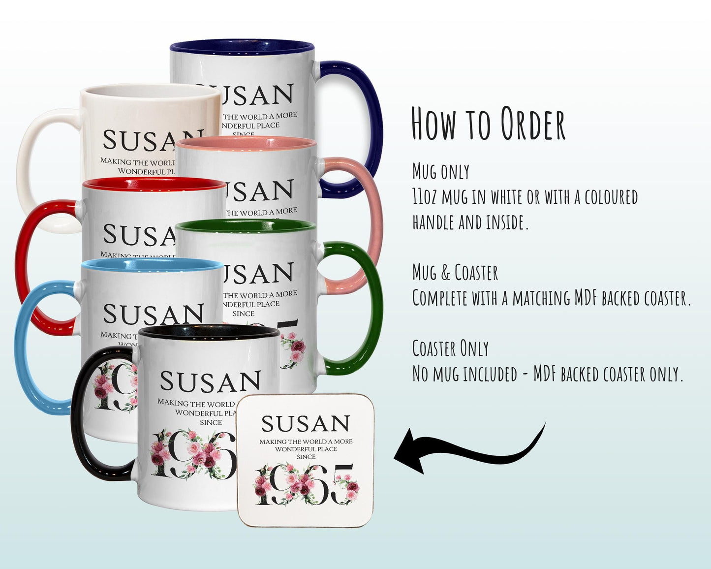 60th Birthday Gift for Women - Wonderful Since 1966 Personalised Coffee Mug Coaster Age 60 Gift for Her Ladies Floral Design Mum Nan BND60M