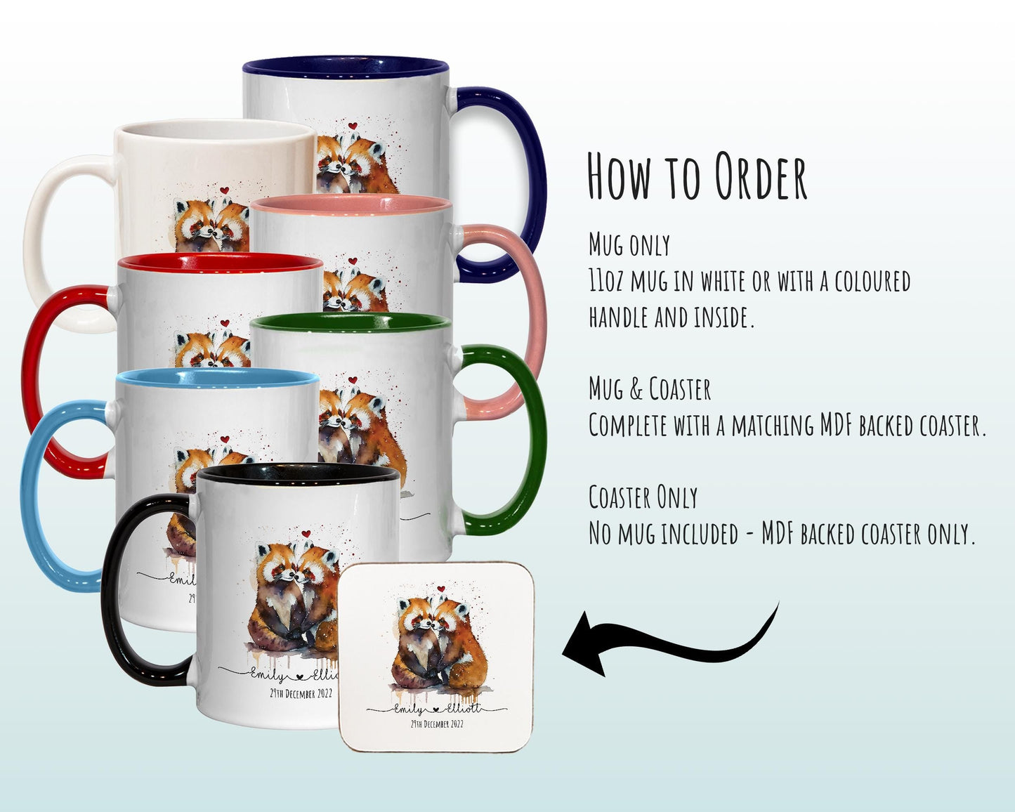 Personalised Red Panda Valentines Day Gift for Boyfriend Husband - Custom Wedding Anniversary Coffee Mug for Couples - 11oz Ceramic SV0031