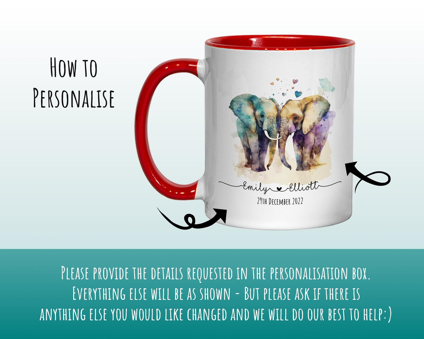 Personalised Elephant Valentines Day Gift for Boyfriend Husband - Custom Wedding Anniversary Coffee Mug for Couples - 11oz Ceramic SV0030