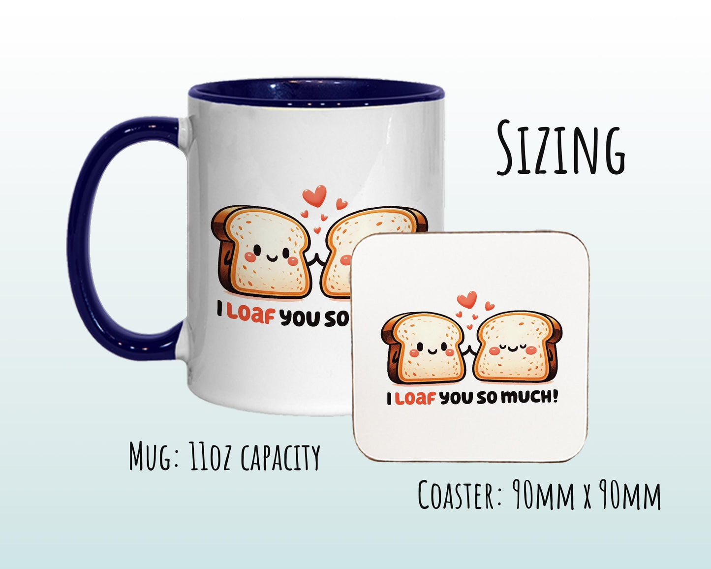 Kawaii Bread 'I Loaf You So Much' Valentines Day Gift for Boyfriend Husband - Custom Wedding Anniversary 11oz Coffee Mug for Couples SV0024