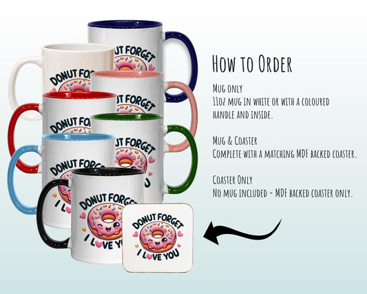 Kawaii 'Donut Forget I Love You' Valentines Day Gift for Boyfriend Husband - Custom Wedding Anniversary 11oz Coffee Mug for Couples SV0023