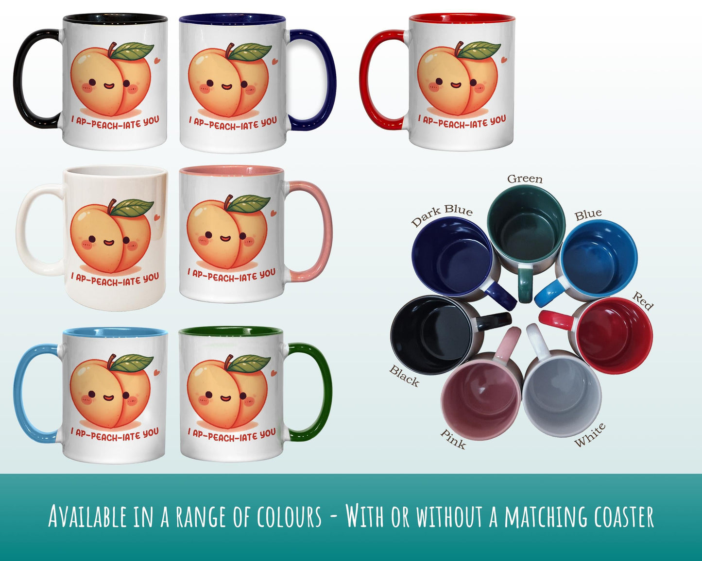 Kawaii 'I Ap-peach-iate You' Valentines Day Gift for Boyfriend Husband - Custom Wedding Anniversary 11oz Coffee Mug for Couples SV0020
