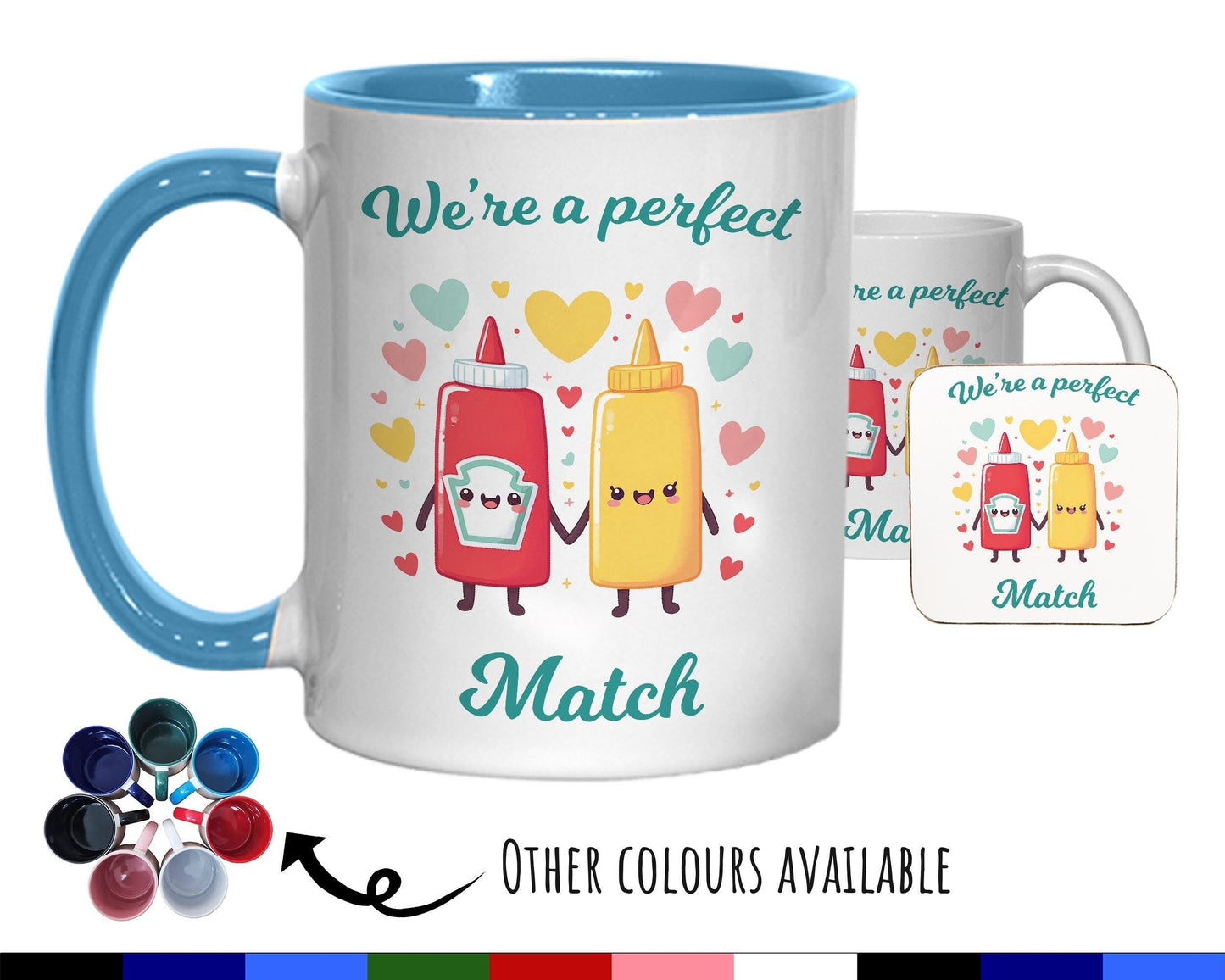 Kawaii Ketchup & Mustard Valentines Day Gift for Boyfriend Husband - Perfect Match Custom Wedding Anniversary 11oz Coffee Mug Couples SV011