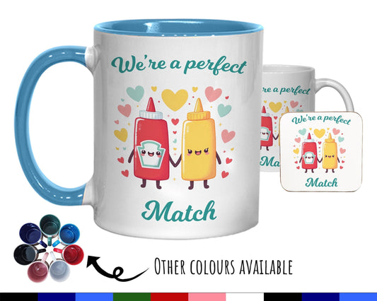 Kawaii Ketchup & Mustard Valentines Day Gift for Boyfriend Husband - Perfect Match Custom Wedding Anniversary 11oz Coffee Mug Couples SV011