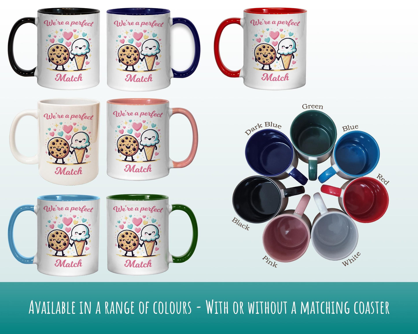 Kawaii Cookies & Ice Cream Valentines Day Gift for Boyfriend Husband - Perfect Match Custom Wedding Anniversary 11oz Coffee Mug Couple SV007