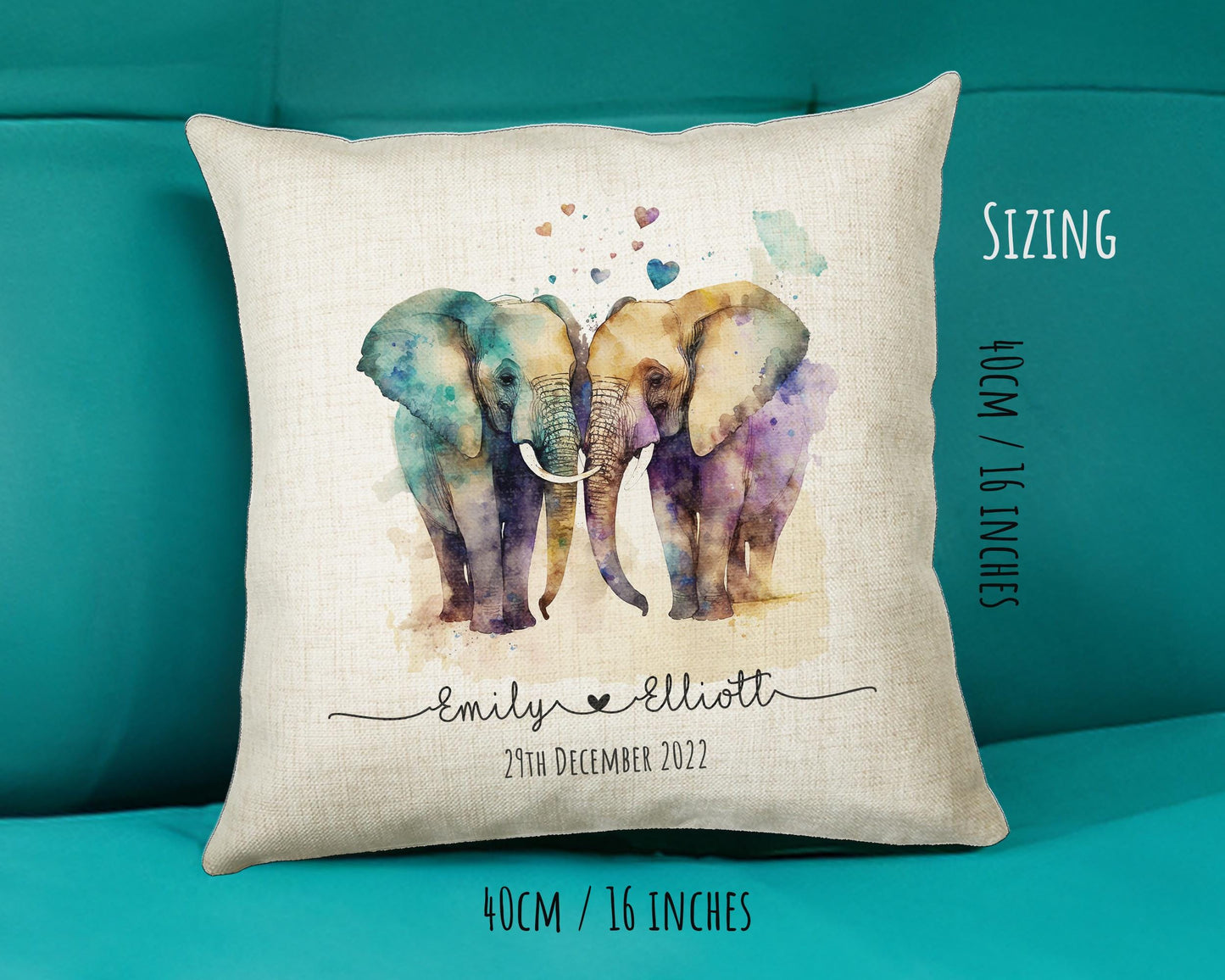 Personalised 2nd Anniversary Elephant Cotton Gift Cushion Two Years Custom Design Gift Valentines Present - Wedding Cushion Pillow SV030