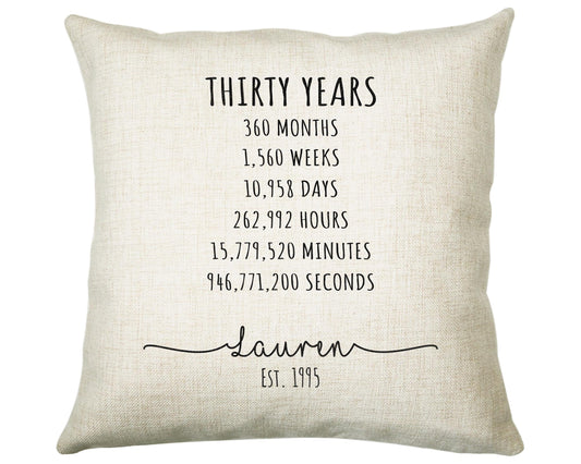 30th Birthday Gift for Her - Personalised Birthday Cushion Age 30 Gift for Women Ladies Years Months Weeks Design Mum Daughter Thirty BNE30C