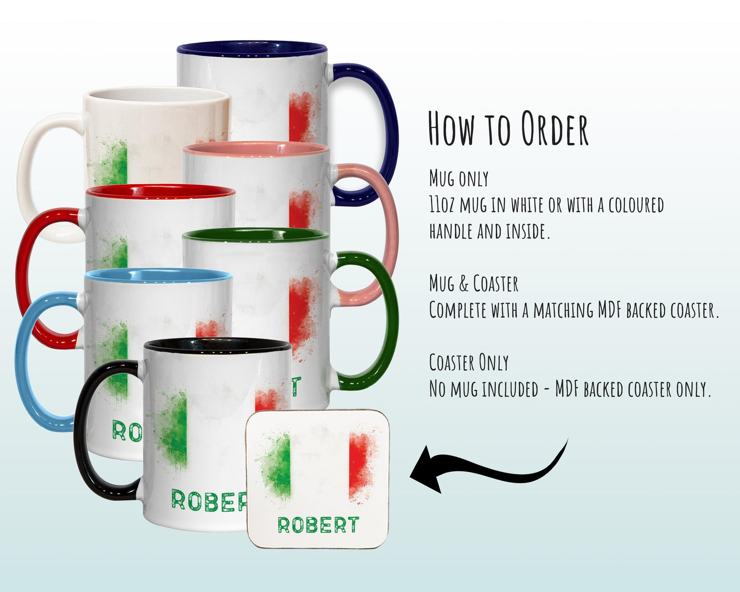 Personalised Italian Flag Mug Gift - Great Gift for Italy Citizenship Visitor Mediterranean - Watercolour Flag Design Mug & Coaster MGZ366