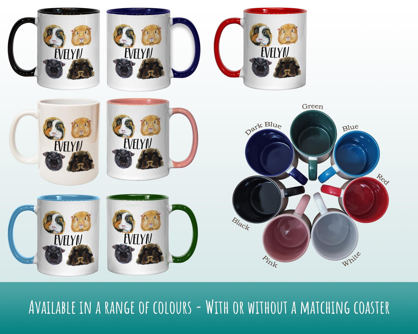 Personalised Guinea Pig Mug Gift - Great Gifts for Small Animal Lovers - Watercolour Guinea Pig Pet Design Mug & Coaster MGZ331