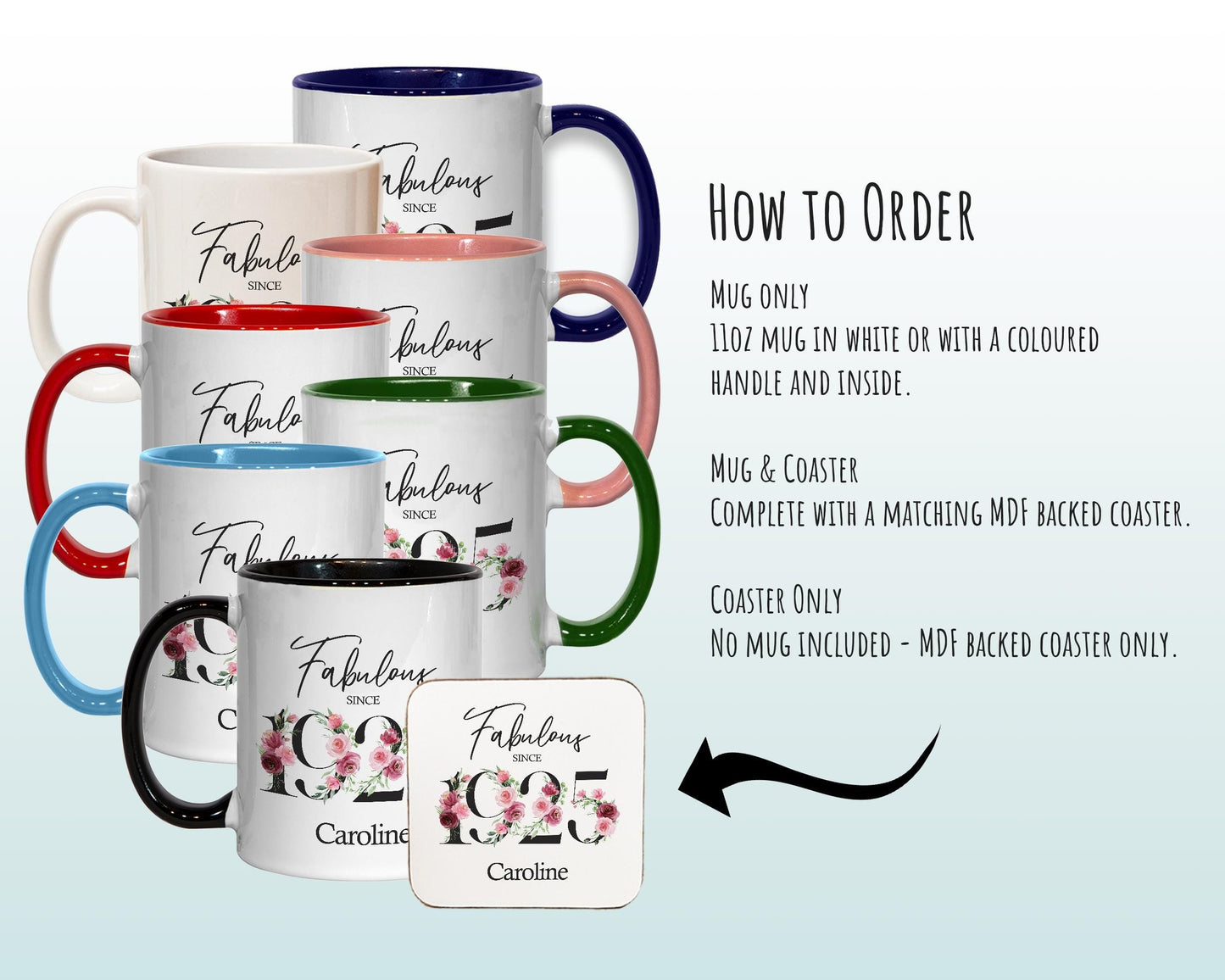 100th Birthday Gift for Women - Fabulous Since 1926 Personalised Coffee Mug Coaster 100 Gift for Her - Ladies Floral Design Nan Gran BNC100M