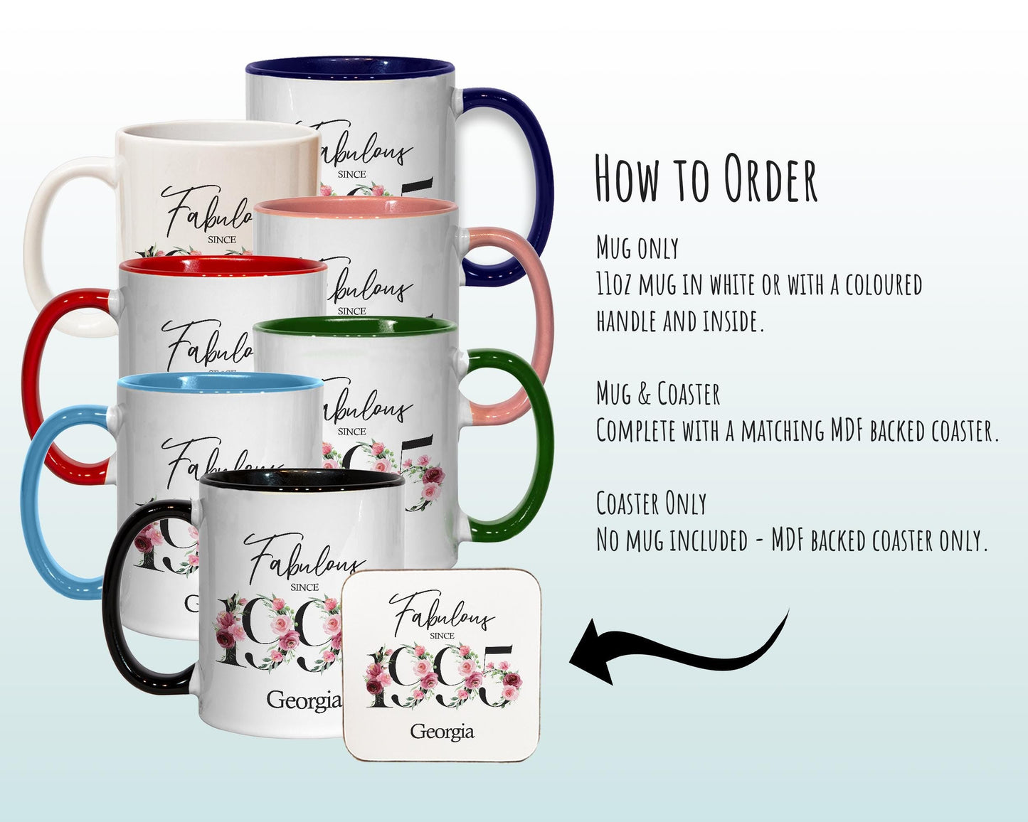 30th Birthday Gift for Her - Fabulous Since 1996 Personalised Coffee Mug Coaster Age 30 Gift for Women Ladies Floral Design Daughter BNC30M
