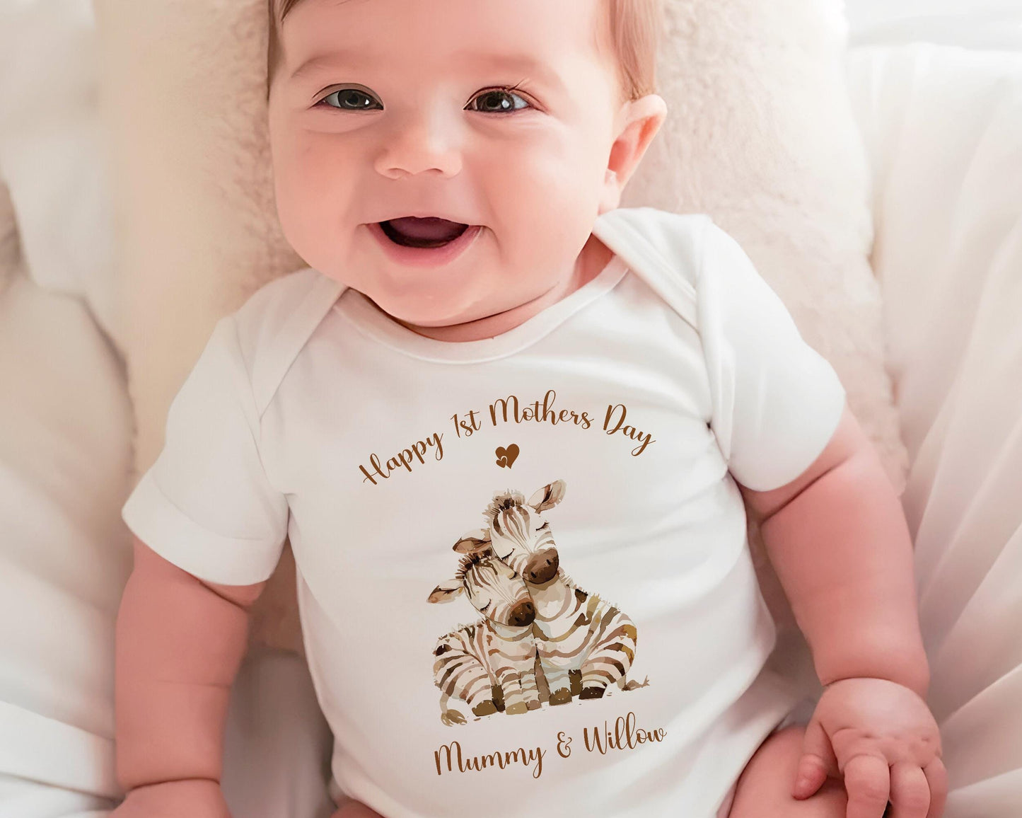 First Mothers Day Gift Personalised Present - Zebra Design Babygrow Tee Vest Gift for New Mum from Baby Zebra Print Matching Cushion SMC010