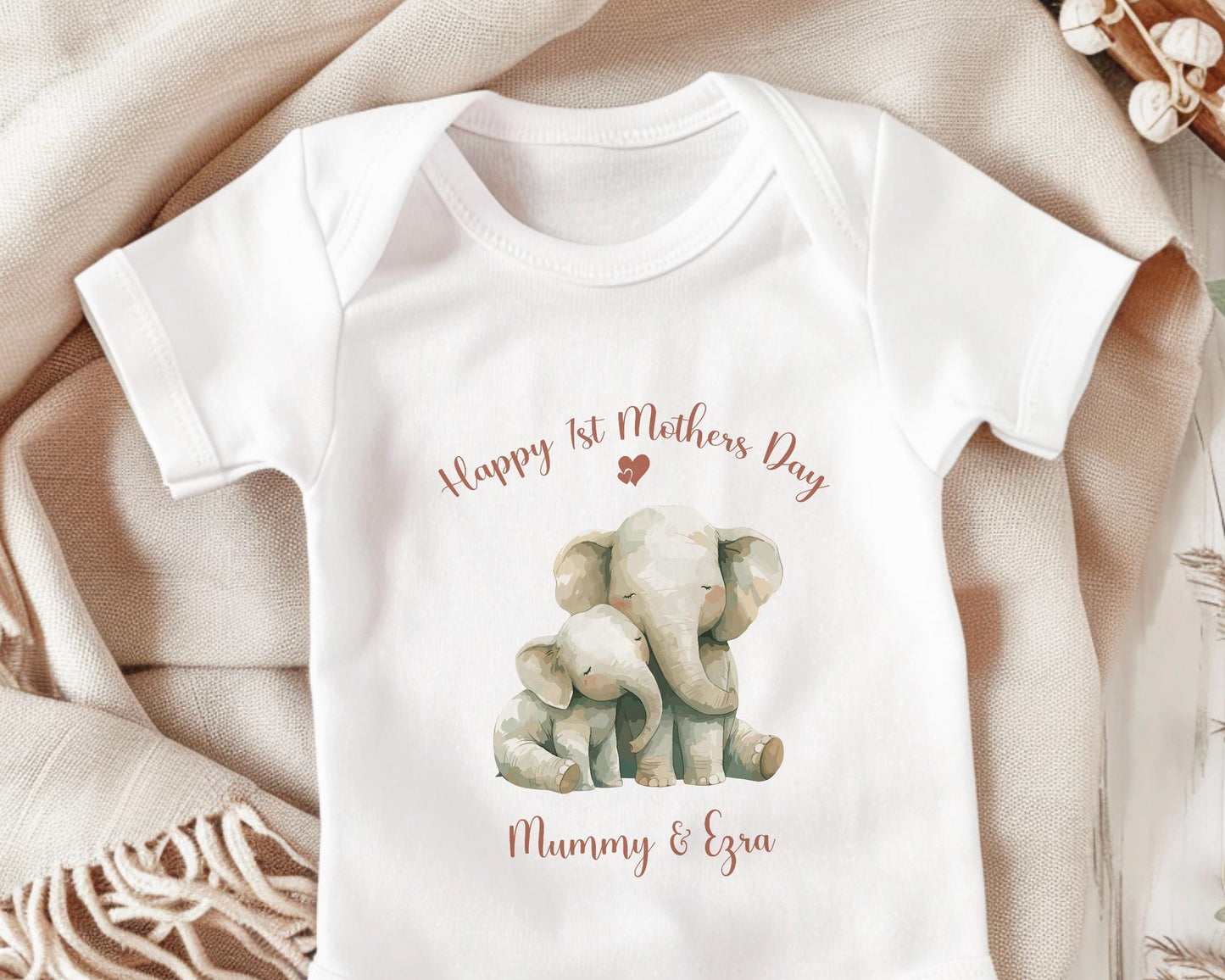 First Mothers Day Gift Personalised Present - Elephant Design Babygrow Tee Vest Gift for New Mum Gift from Baby - Matching Cushion SMC008