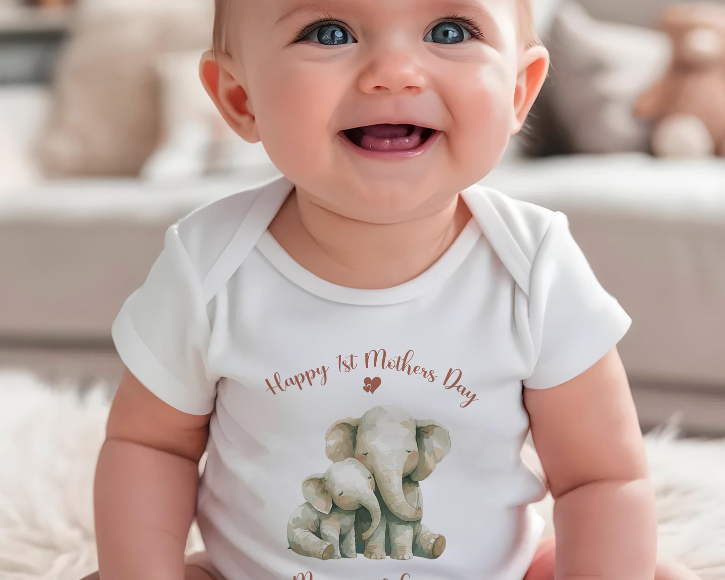 First Mothers Day Gift Personalised Present - Elephant Design Babygrow Tee Vest Gift for New Mum Gift from Baby - Matching Cushion SMC008