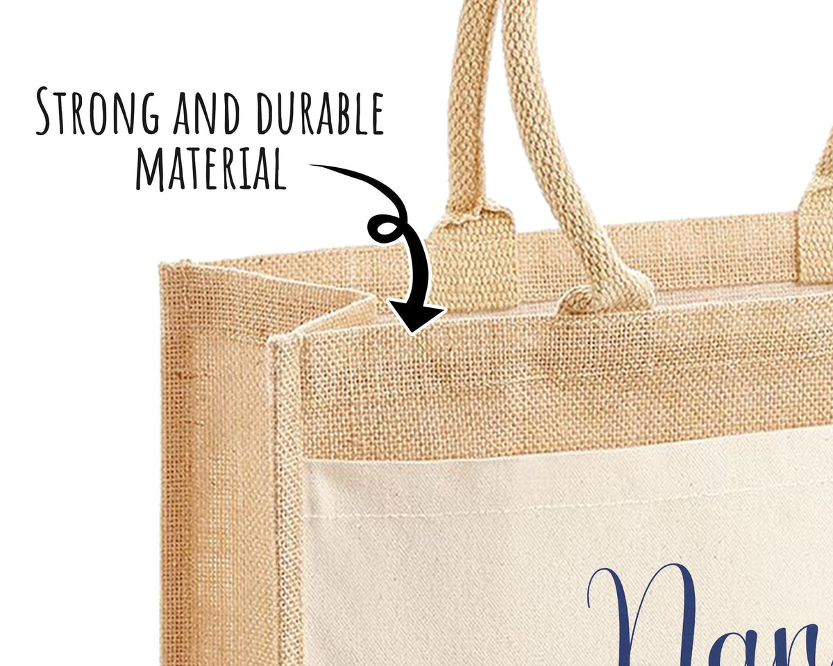 Nanny Gift Personalised Jute Bag - Blue Wild Flowers Tote Bag Gift for Grandma Nan - Custom Shopping Market Bag - Bag for Nan Birthday BT002