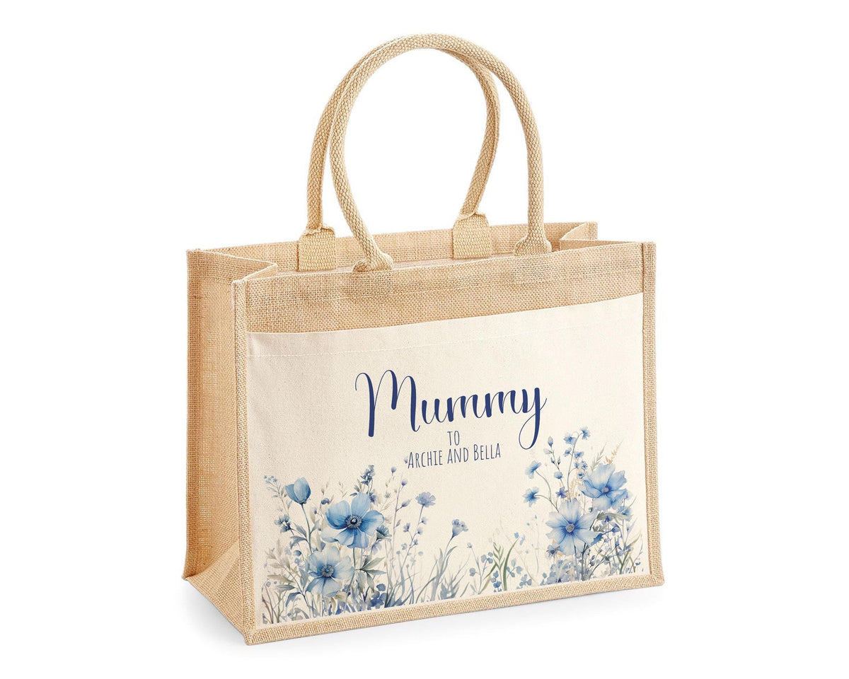 Mummy Gift Personalised Jute Bag -  Mothers Day Gift Floral Tote Bag Gift for Mum Mama - Custom Shopping Market Bag - Mummy Bag BT002